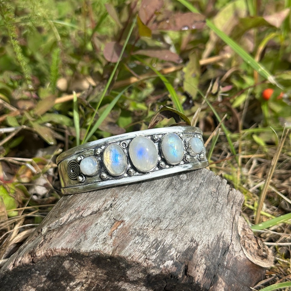 B Sterling Silver Plated Moonstone Bangle